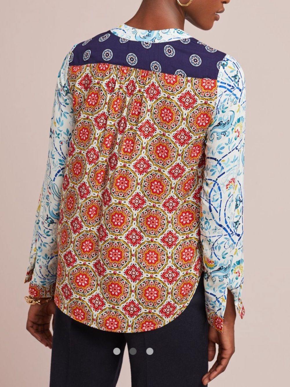 Anthropologie Maeve Mandala Henley Top Boho Maximalist Dopamine Paisley Size 8 - Picture 3 of 10